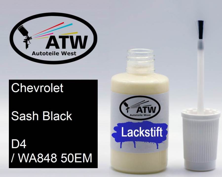 Chevrolet, Sash Black, D4 / WA848 50EM: 20ml Lackstift, von ATW Autoteile West.